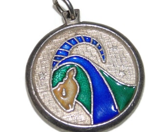 925 Vintage Estate Sterling Silver Charm Pendant Capricorn Zodiac Blue Enamel Jewelry Jewellery Birthday Gift Her Him Argent