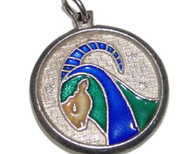 925 Vintage Estate Sterling Silver Charm Pendant Capricorn Zodiac Blue Enamel Jewelry Jewellery Birthday Gift Her Him Argent