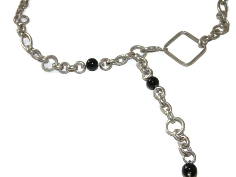 925 Sterling Silver Necklace Pendant Vintage Estate Artisan Adj Length Black Beads Chain 23 Jewelry Jewellery Gift For Her Argent