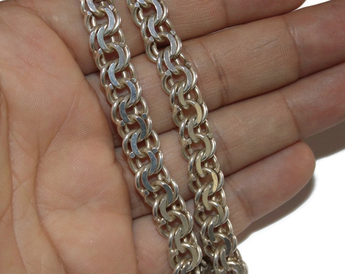 MASSIVE Vintage Estate Statement Men's Rocker Biker Hammered Double Cable Chain Links Solid Sterling Silver Chain Necklace 925 24" Jewelry