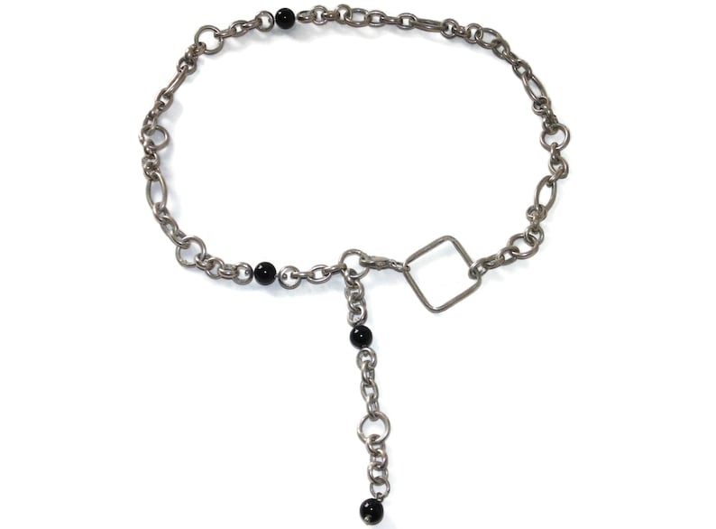 925 Sterling Silver Necklace Pendant Vintage Estate Artisan Adj Length Black Beads Chain 23 Jewelry Jewellery Gift For Her Argent