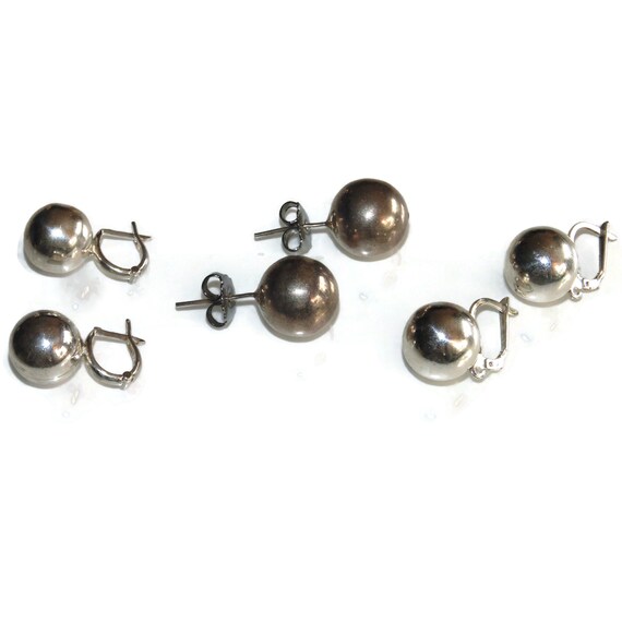 Vintage Sterling Silver Ball Earrings: Modernist Orb Studs