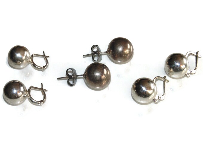 925 Sold Separately Vintage Estate Sterling Silver Medium Large Modernist Ball Orb Sphere Pierced Earrings Jewelry Birthday Gift For Her