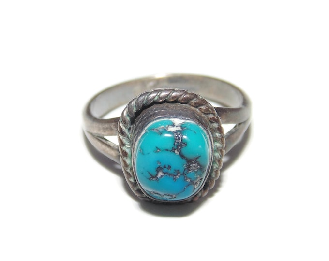 925 Vintage Estate Sterling Silver Ring Native American CB Clarence Bailon Southwestern Boho Turquoise Nugget US Size 8.5 Jewelry Birthday