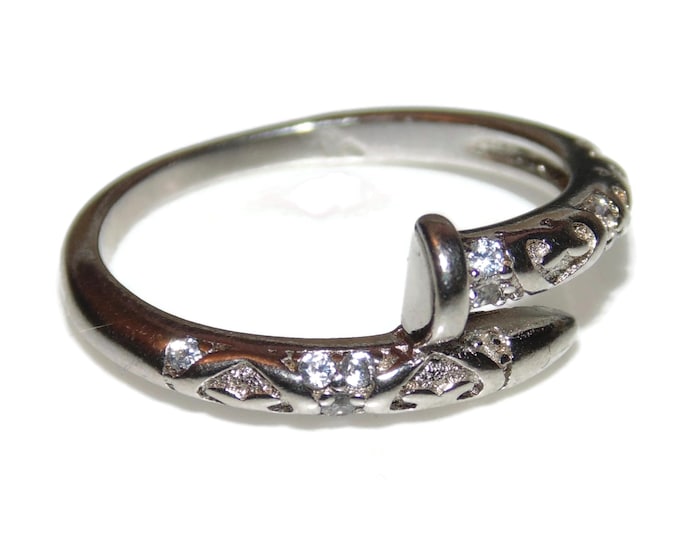 Unisex Vintage Estate Sterling Silver Ornate Carved Nail Ring US Size 6 925 Jewelry Birthday Gift For Him Her