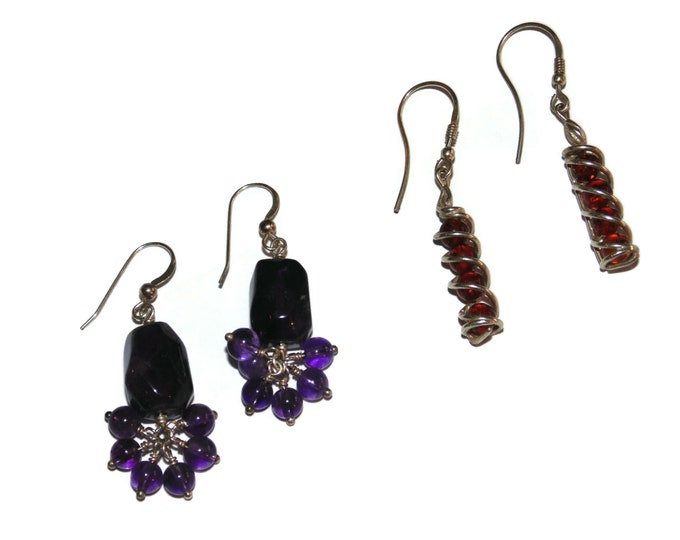 925 Sold Separately Vintage Estate Gorgeous Amethyst Dangle Amber Beads Sterling Silver Southwestern Earrings Jewelry Jewellery Gift For Her