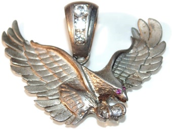 925 Men's  Fabulous Eagle Hawk with Spread Wings Pendant Vintage Estate Biker Sterling Silver Unisex Jewelry Birthday Gift For Him Jewellery
