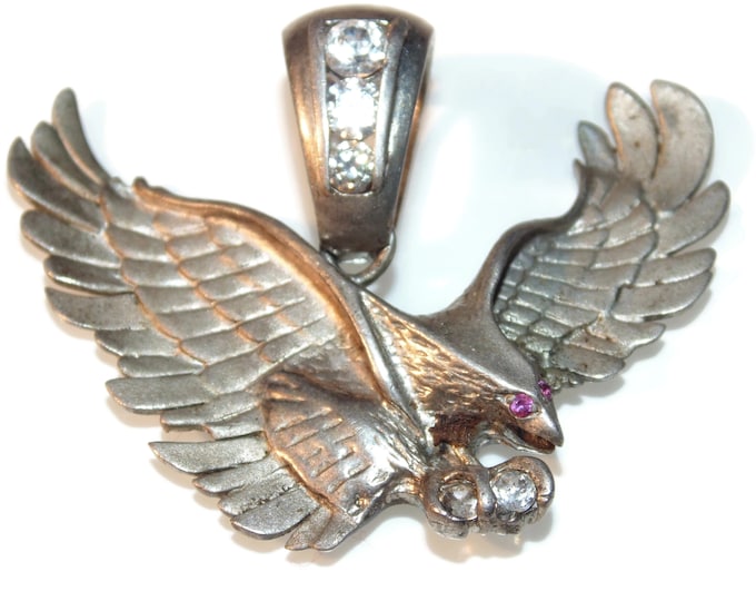 925 Men's  Fabulous Eagle Hawk with Spread Wings Pendant Vintage Estate Biker Sterling Silver Unisex Jewelry Birthday Gift For Him Jewellery