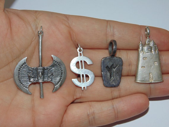 Vintage .925 Sterling Silver Pendants: Rocker Bik… - image 3