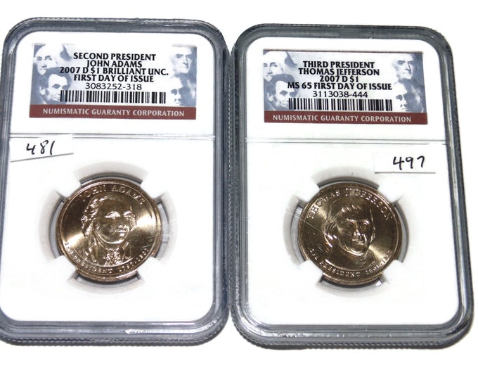 Sold Separately NGC Graded John Adam Second President Brilliant Coin Thomas Jefferson Third President MS65 First Day Issue 1 Dollar