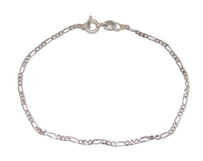 925 Sterling Silver Figaro Chain Bracelet Links Vintage Estate Delicate 7" or 7.5" Long  Jewelry Jewellery Argent Gift For Her