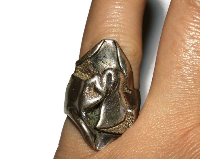 925 Vintage Estate Modernist Brutalist Sterling Silver Swan Bird Heron Overlapped Ring US Size 7 Jewelry Jewellery Birthday Gift For Her Him