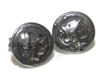 925 Vintage Estate Sterling Silver Earrings Studs Roman Coin Replica Jewellery Birthday Gift For Her Gift For Him Jewelry