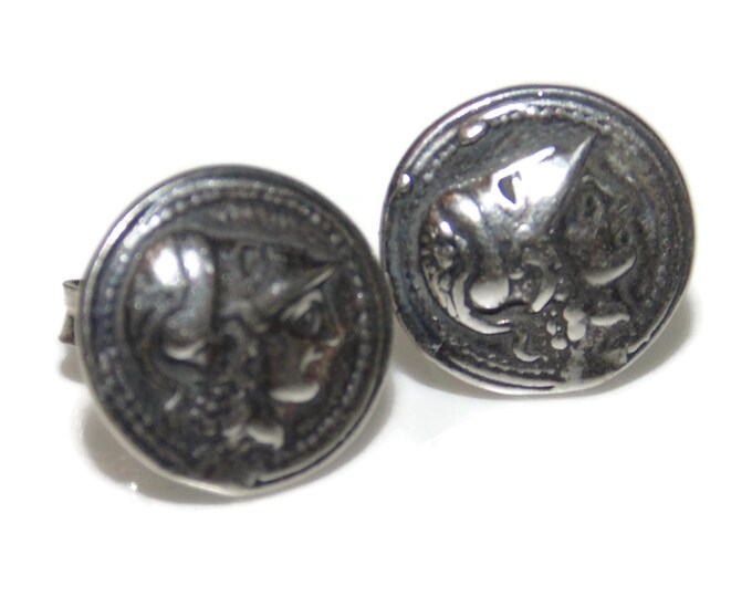 925 Vintage Estate Sterling Silver Earrings Studs Roman Coin Replica Jewellery Birthday Gift For Her Gift For Him Jewelry