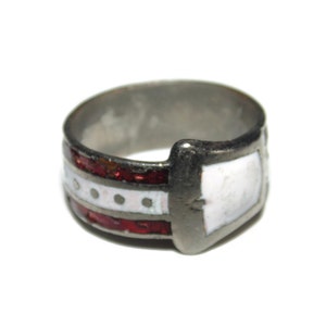 Vintage Silber Legierung Emaille Gürtel Schnalle Ring - US Größe 7