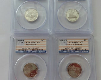Sold Separately Uncirculated Graded PCGS Deep Cameo PR69 PR69DCAM 5C 5 Cents Peace Medal Keel Boat Western Waters Monticello Coin Nickel Him