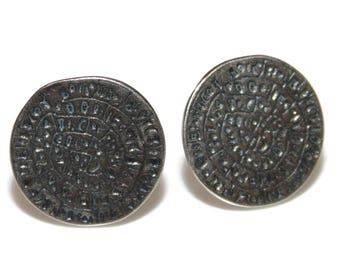 925 Vintage Estate Sterling Silver Earrings Studs Phaistos Disk Jewellery Birthday Gift For Her Gift For Him Jewelry