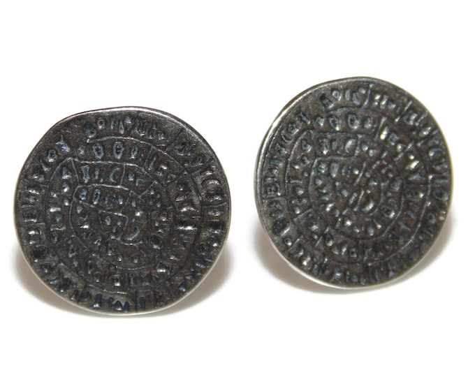 925 Vintage Estate Sterling Silver Earrings Studs Phaistos Disk Jewellery Birthday Gift For Her Gift For Him Jewelry