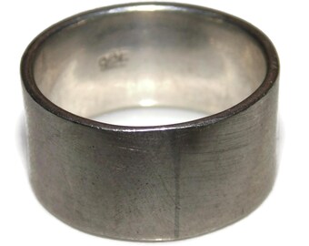 Vintage Estate Mens Silver Ring Very Wide Man Rocker Biker Sterling Silver Cigar Band US Size 12 Jewelry Argent Gift For Him 925