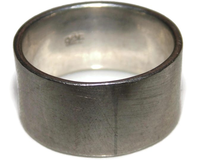 Vintage Estate Mens Silver Ring Very Wide Man Rocker Biker Sterling Silver Cigar Band US Size 12 Jewelry Argent Gift For Him 925