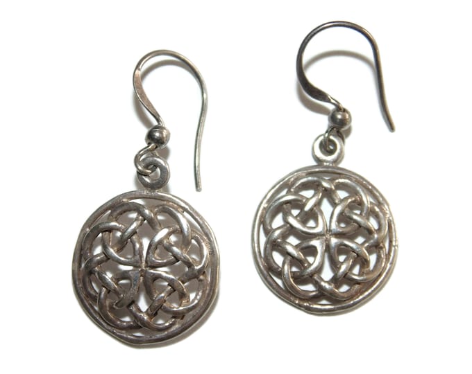 925 Vintage Estate CELTIC Knot Dangle Drop Hook Sterling Silver Boho Earrings Irish Gaelic Jewelry Jewellery Birthday Gift for Her