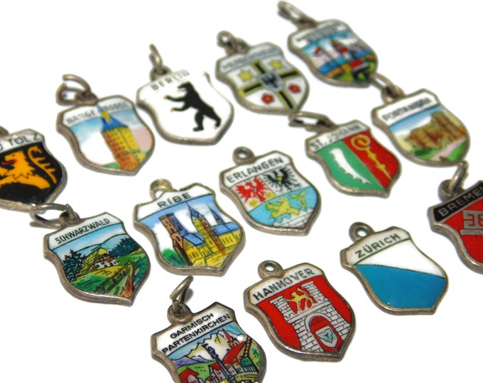 800 Separate Vintage Estate Sterling Silver Charms German Ribe Portanigra Mergentheim Nordseebad St. Johann Zurich Partenkirche Crests Gift