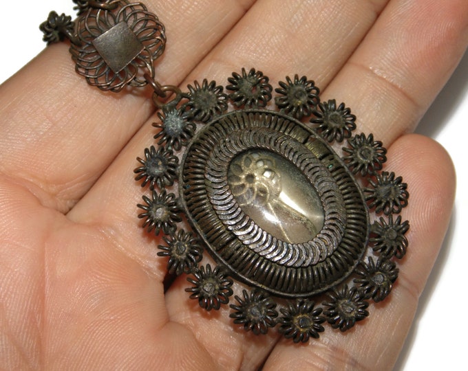 Antique ONE of A KIND RARE Monk Pendant Greek Hand Made pre-1900 Vintage Estate Christian Religious Saint Filigree