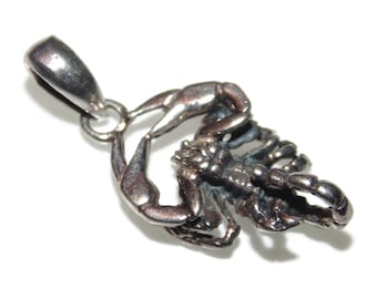 Mens Silver Pendant Scorpion Vintage Estate Solid Sterling Scorpio Zodiac 1" Long 925 Jewelry Jewellery Gift For Him Argent