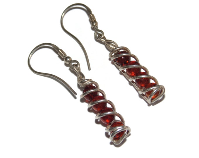 925  Vintage Estate Gorgeous Dangle Amber Beads Sterling Silver Southwestern Earrings Jewelry Jewellery Gift For Her