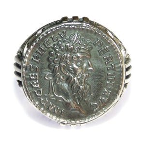 925 Men's Artisanal Sterling Silver Ring Signet Roman Ancient Coin Copy ...