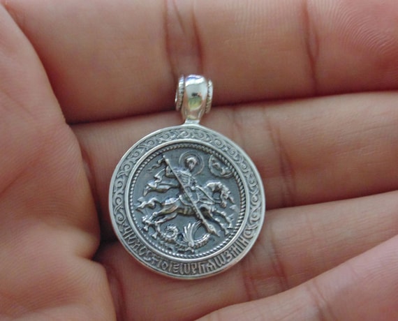 925 Sterling Silver Saint George Pendant Medal Ca… - image 1