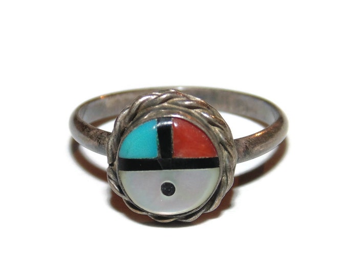 925 Vintage Estate Sterling Silver Ring Southwestern Boho Turquoise Zuni Native American US Size 3.5 Jewelry Jewellery Birthday Gift For Her