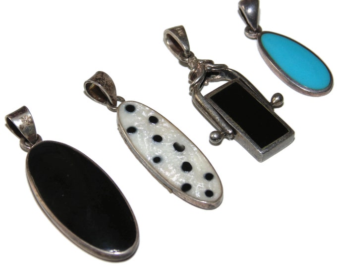 925 Sold Separately Sterling Silver Pendant Vintage Tear Drop Black Blue White Onyx Abalone Spinner Jewelry Argent Jewellery  Gift For Her