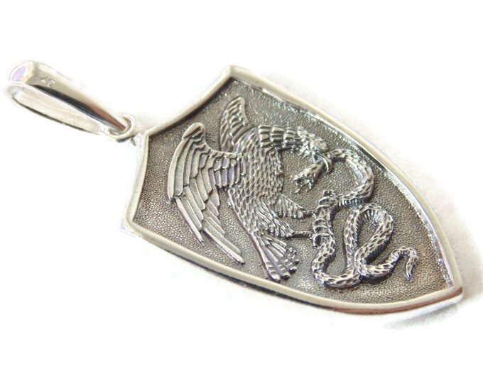 925 Sterling Silver Pendant Saint George Shield Men's Rocker Biker Protector Slaying Dragon 2 Sides Eagle Fight Snake Birthday Gift For Him