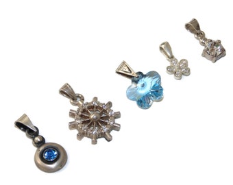 925 Sold Separately Vintage Estate Sterling Silver Small Pendants Charms Glass Flower Ships Wheel Blue Stones Jewelry Brithday Gift For Her