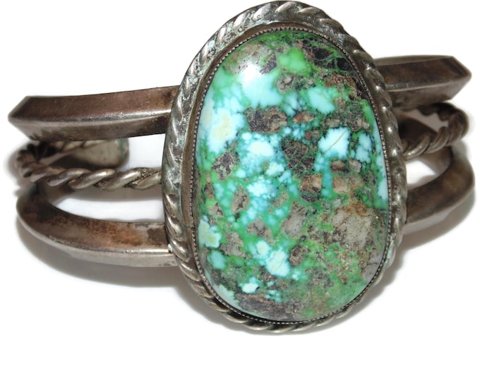 Vintage Estate Southwestern Cuff Bracelet Native Navajo Artisan Sterling Silver Turquoise Old Pawn