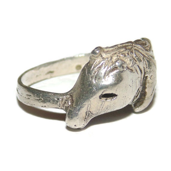 925 Vintage Estate Sterling Silver Ring Pony Hors… - image 4