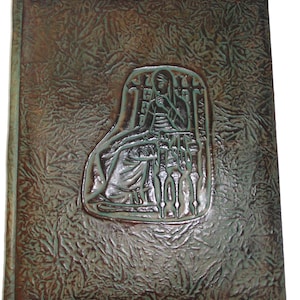 Old Vintage Estate Handwerker Made Echtes Braun Leder Gebunden Präge Stein Einsätze Buch NoteBook Abdeckung Hard Covers Verziert 11"x 15"