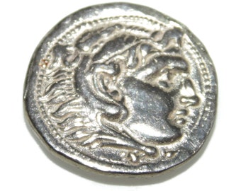 925 Vintage Estate Artisanal Copy of Ancient Greek Coin Alexander The Great Sterling Silver Jewelry Jewellery Birthday Gift For Him