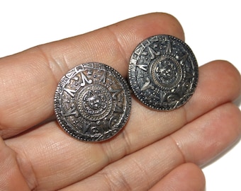 Vintage Mexico Aztec Calendar Sterling Silver Cufflinks Cuff links Estate Men Jewelry Jewellery Gift For Him Argent