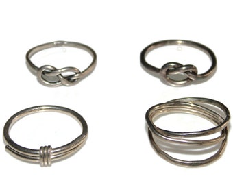 925 Sold Separately Vintage Estate Sterling Silver Boho Band Rings Wire Eternity Knot Wrap Jewelry Jewellery Birthday Gift For Her