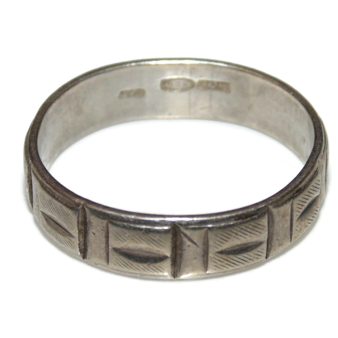 925 Mens Vintage Estate Ring Sterling Silver Band Etched Lines US Size ...