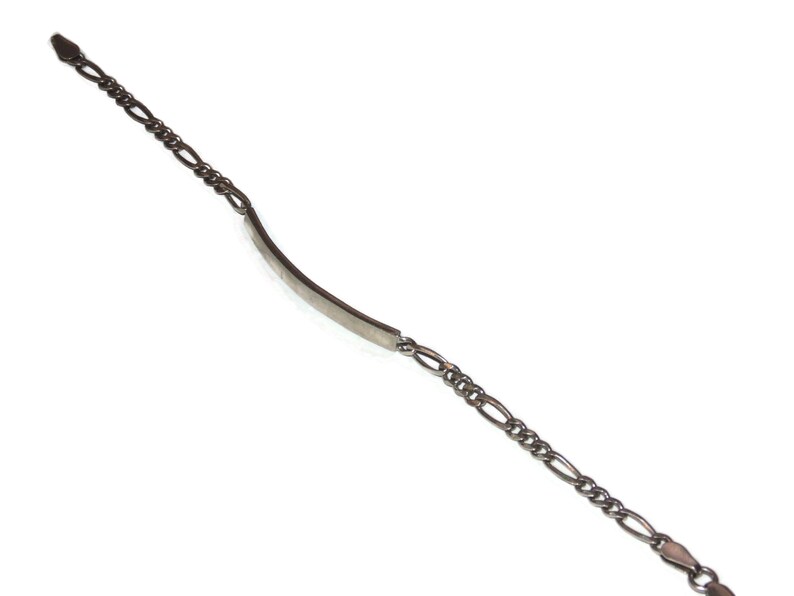 925 Vintage Estate Sterling Silver Figaro Cable Link Chain Medical Signet Monogram Sweetheart Bracelet 9 Jewelry Jewellery Gift For Him Her