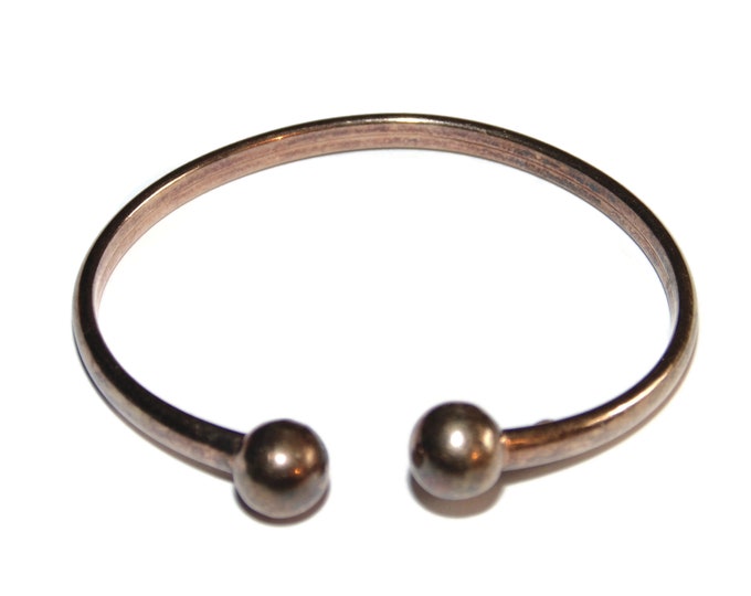 925 Vintage Estate Sterling Silver Cuff Bracelet Copper Platted Ball Orb Open Unisex 7" Jewelry Jewellery Birthday Gift For Her Gift For Him
