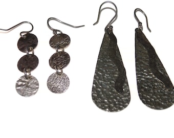 Vintage Hammered Sterling Silver Dangle Earrings - Sold Separately