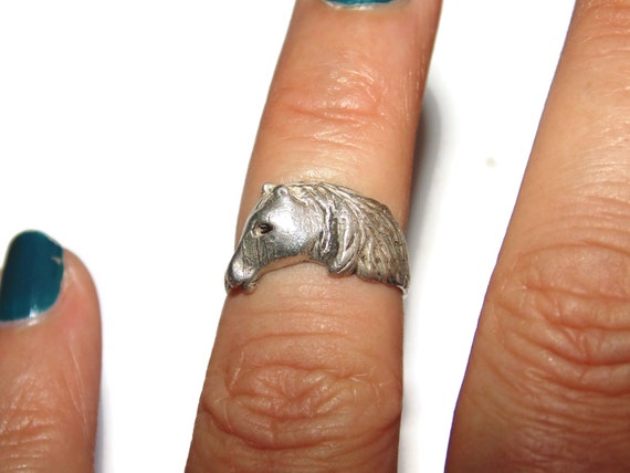925 Vintage Estate Sterling Silver Ring Pony Hors… - image 5