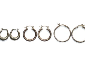 925 Sold Separately Vintage Estate Sterling Silver Earrings Pierced Hoops Tube Circle Round Hoop Jewelry Jewellery Birthday Gift For Her