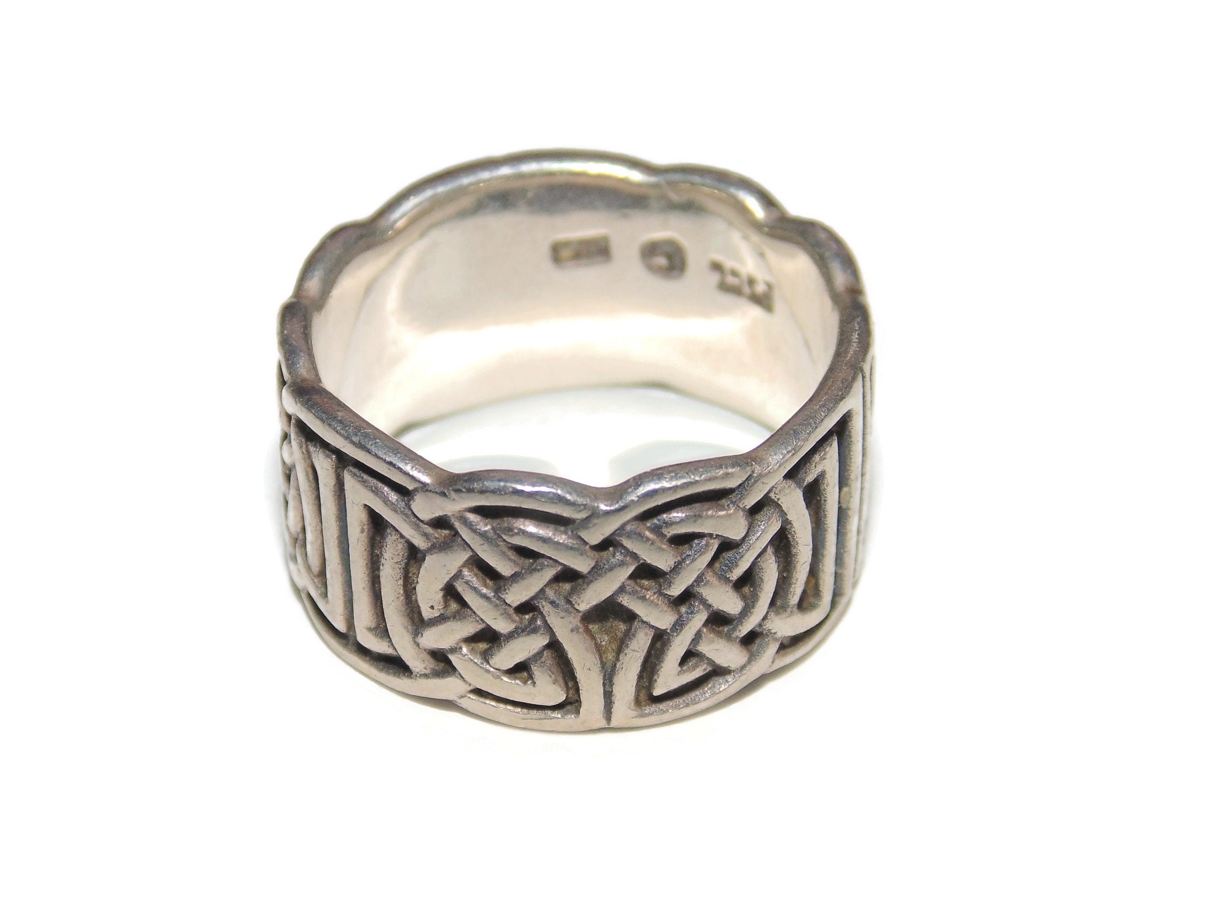 925 Vintage Sterling Silver Ring Mens Wide Gorgeous Complex Celtic