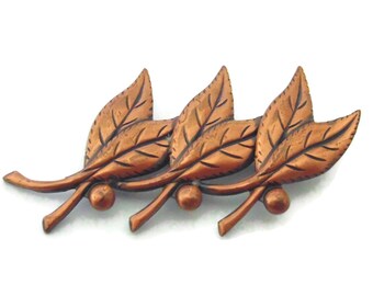 Vintage Estate Copper Brooch Jewelry Gorgeous Triple Leaf Boho Pin Costume Jewellery Birthday Gift For Her