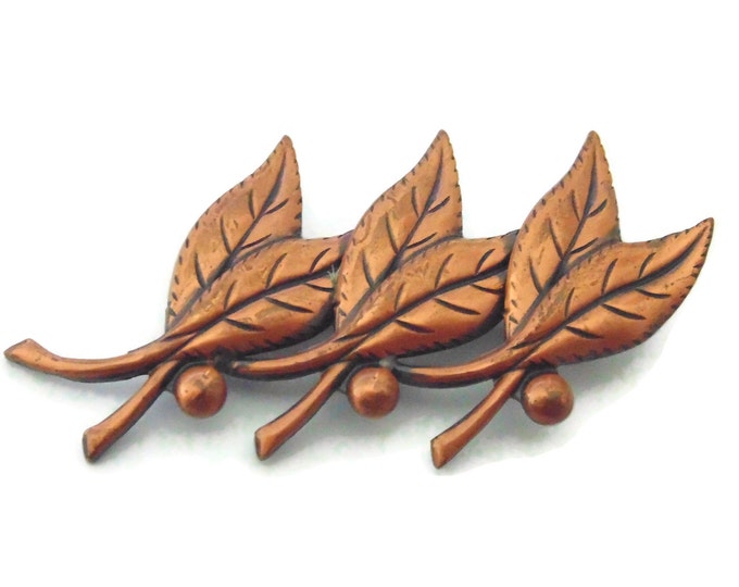 Vintage Estate Copper Brooch Jewelry Gorgeous Triple Leaf Boho Pin Costume Jewellery Birthday Gift For Her